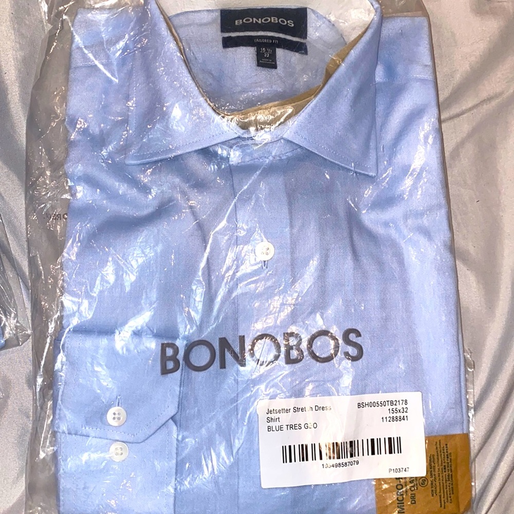 BONOBOS MENS DRESS SHIRT JETSETTER BLUE TRES GEO SIZE 15.5/32